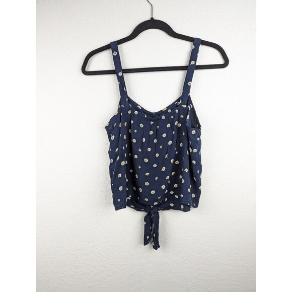 Madewell Womens Tank Top Size L Daisy Dots Button Front Tie Floral Blue - Picture 3 of 8